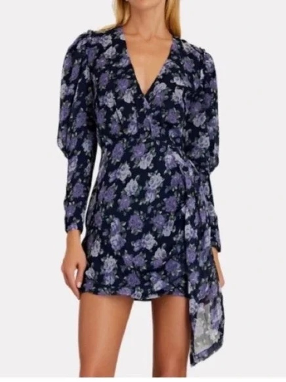 SAYLOR Merritt Floral Wrap Long Sleeve Mini Dress with Purple Roses Large